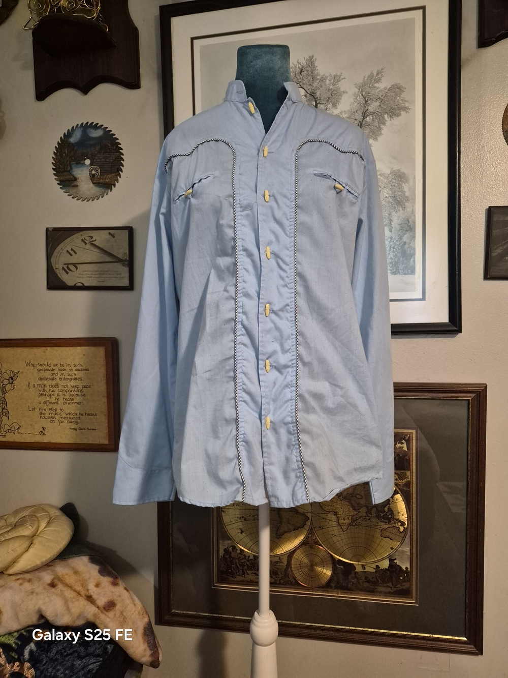 Donaldo Western Wear Light Blue Vintage Charro Mexican Rodeo Shirt Medium